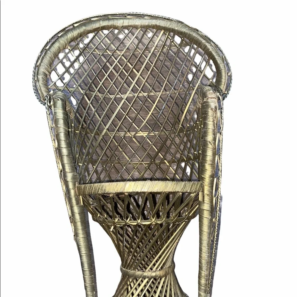 Boho straw rattan tiny chair for plants, decor etc